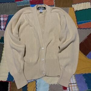 SK Wear Ramie/Cotton Blend Beige Tight Knit Sweater Cardigan Medium
